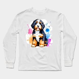 Bernedoodle Puppy Watercolor Art Long Sleeve T-Shirt